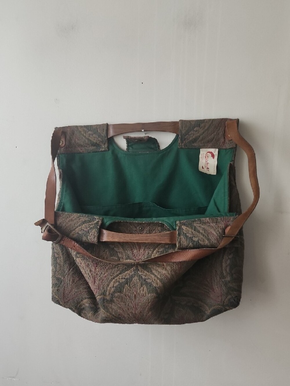 Tapestry Pattern Messenger Bag with Green Interior - Picture 2 of 15